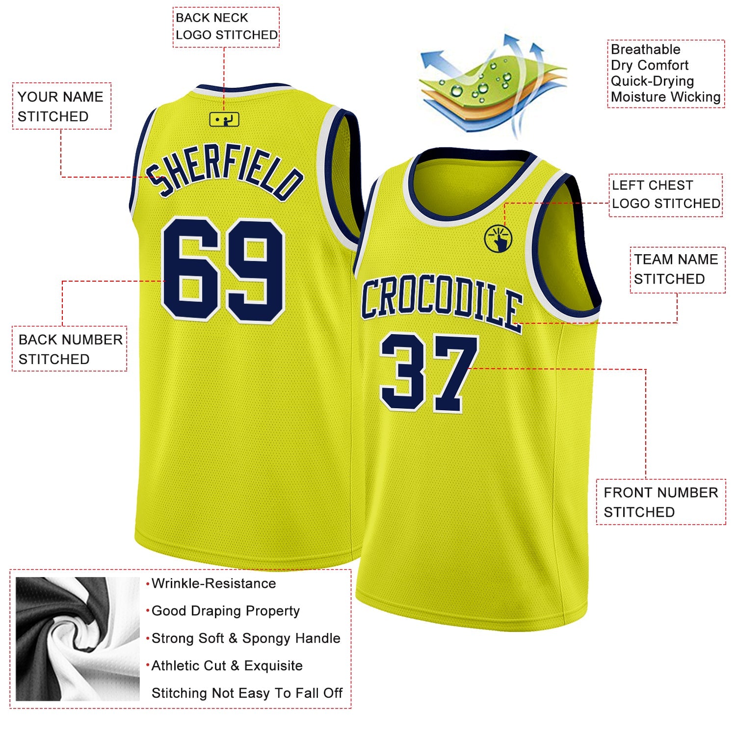 Custom Neon Yellow Navy-White Authentic Basketball Jersey