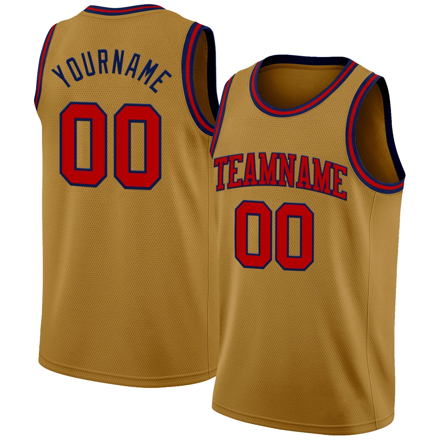 Custom Old Gold Red-Navy Authentic Basketball Jersey