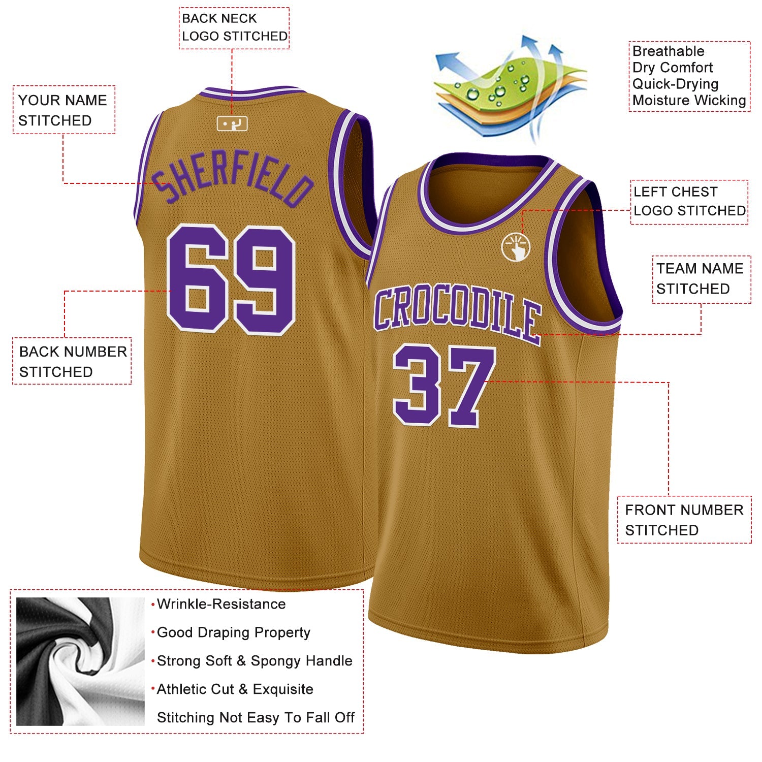 Custom Old Gold Purple-White Authentic Basketball Jersey