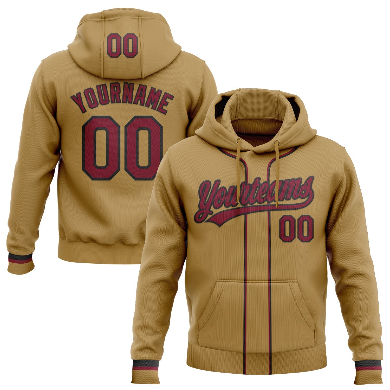 Custom Stitched Old Gold Crimson-Black Baseball Pullover Sweatshirt Hoodie