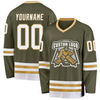 Custom Olive White-Old Gold Salute To Service Hockey Jersey