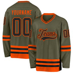 Custom Olive Black-Orange Salute To Service Hockey Jersey