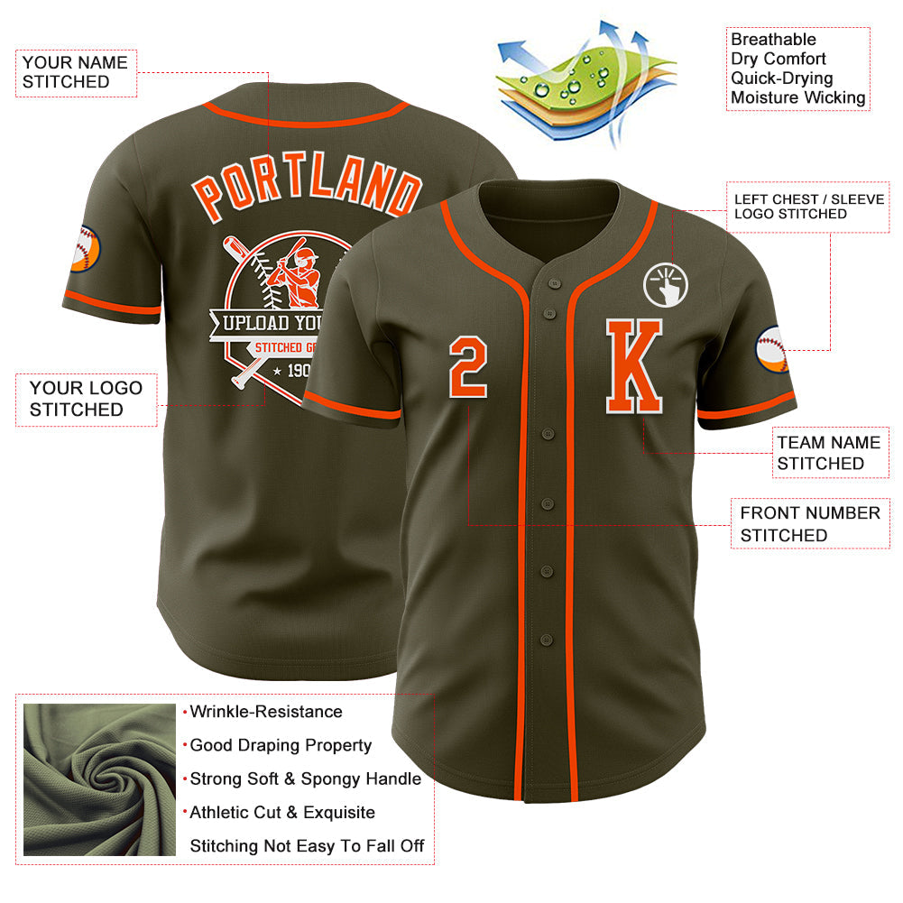 Custom Olive Orange-White Authentic Salute To Service Baseball Jersey
