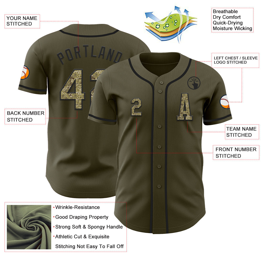 Custom Olive Camo-Black Authentic Salute To Service Baseball Jersey