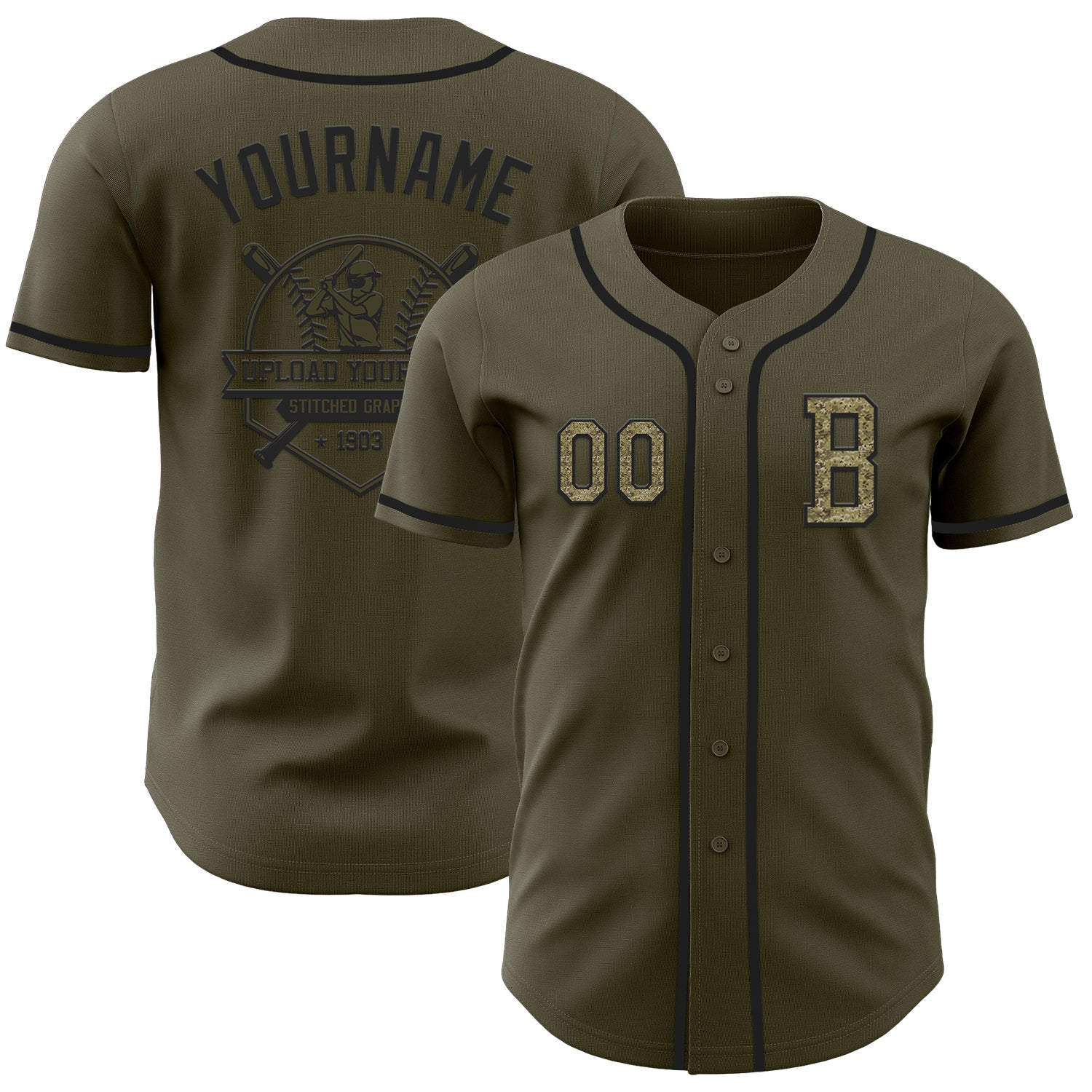 Custom Olive Camo-Black Authentic Salute To Service Baseball Jersey