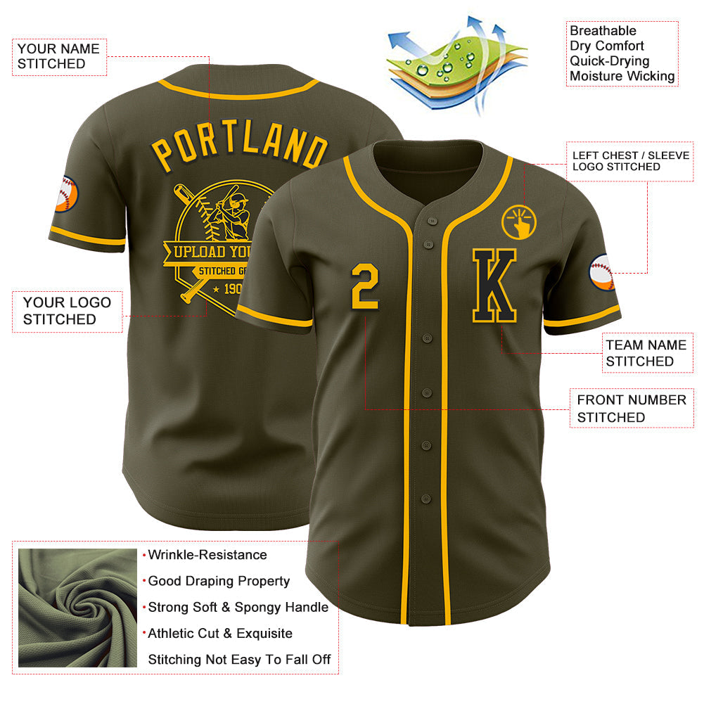 Custom Olive Gold-Black Authentic Salute To Service Baseball Jersey