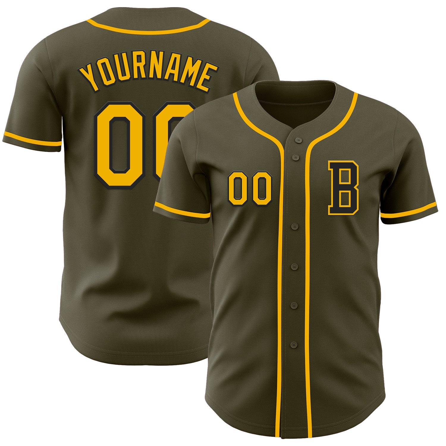 Custom Olive Gold-Black Authentic Salute To Service Baseball Jersey