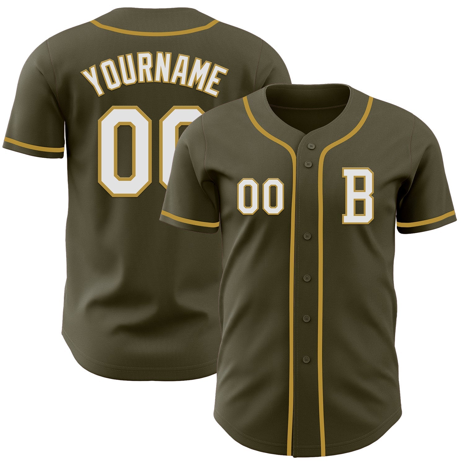 Custom Olive White-Old Gold Authentic Salute To Service Baseball Jersey