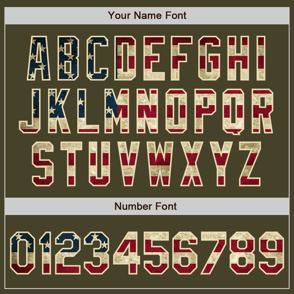 Custom Olive Vintage USA Flag-Cream Authentic Salute To Service Baseball Jersey