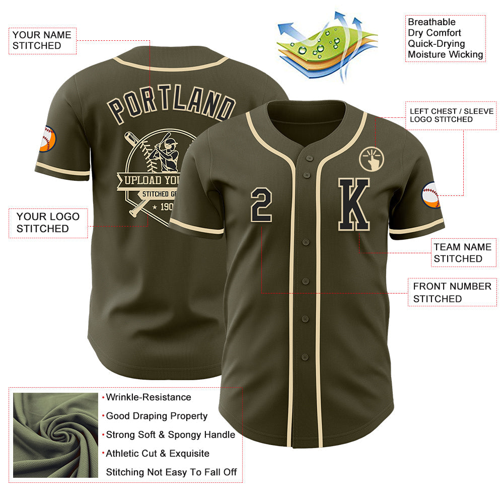 Custom Olive Black-Cream Authentic Salute To Service Baseball Jersey
