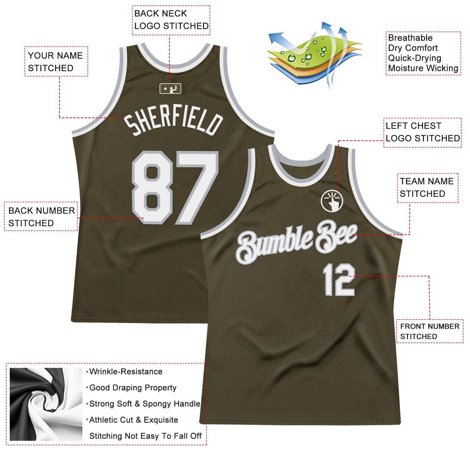 Custom Olive White-Gray Authentic Throwback Salute To Service Basketball Jersey