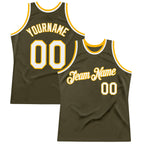 Custom Olive White-Gold Authentic Throwback Salute To Service Basketball Jersey