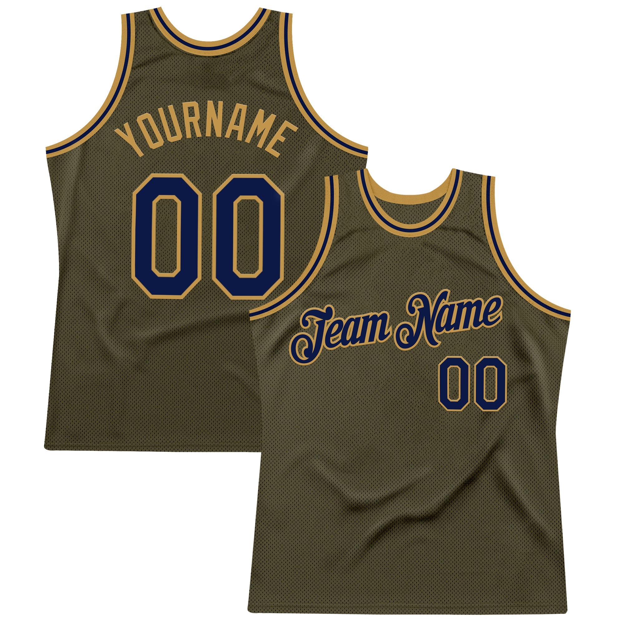 Custom Olive Navy-Old Gold Authentic Throwback Salute To Service Basketball Jersey