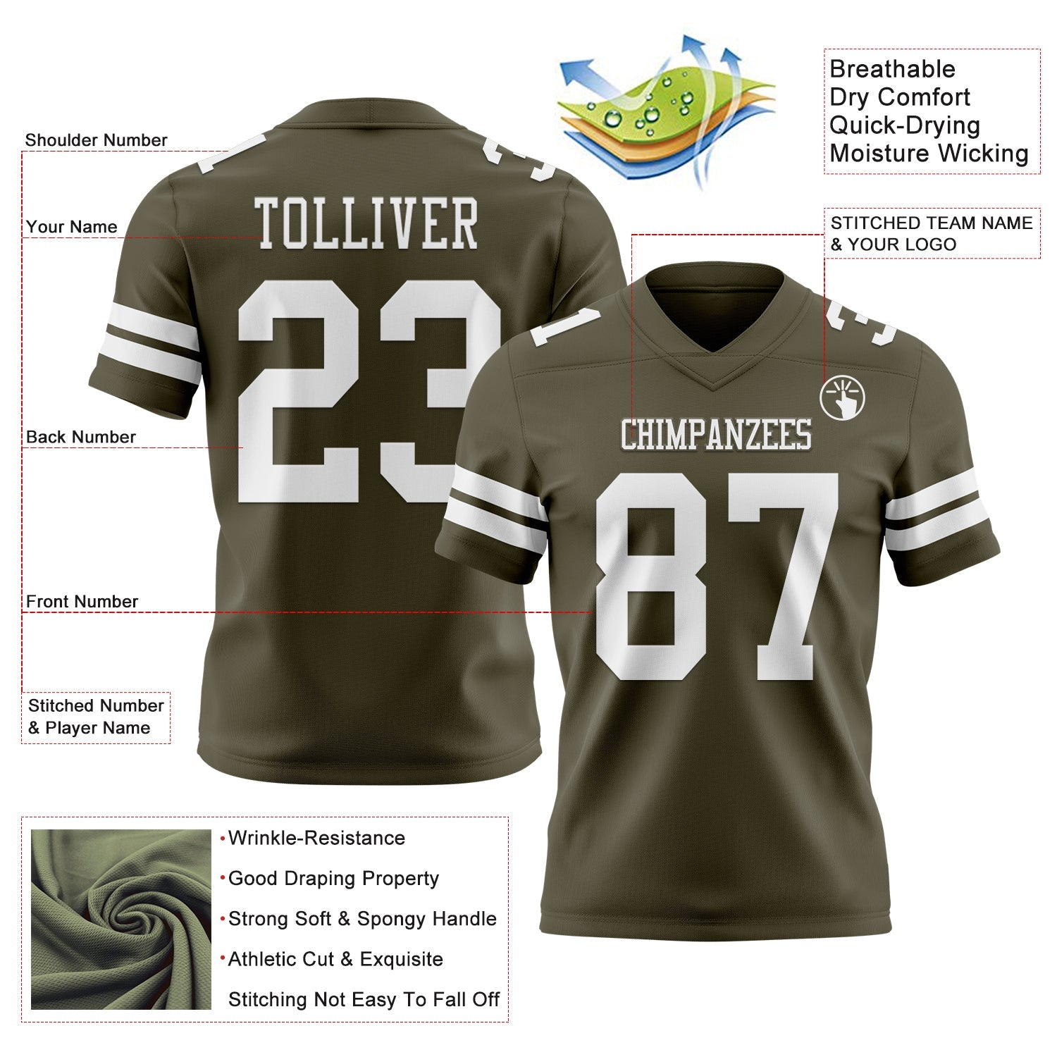 Custom Olive White Authentic Salute To Service Football Jersey