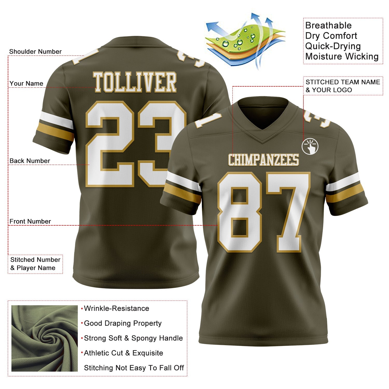Custom Olive White-Old Gold Authentic Salute To Service Football Jersey