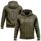 Custom Stitched Olive Black-Cream Baseball Pullover Sweatshirt Hoodie