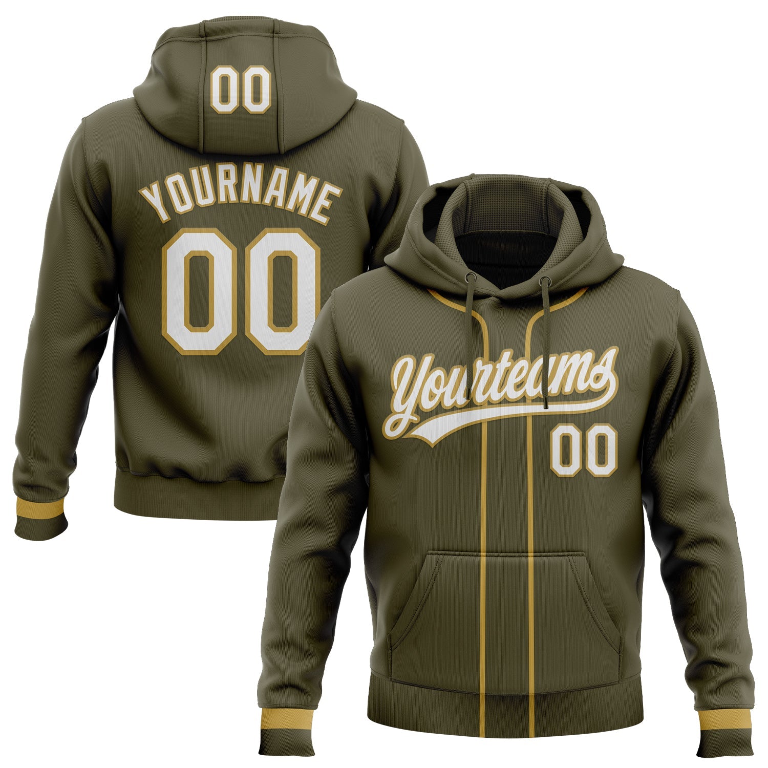 Custom Stitched Olive White-Old Gold Baseball Pullover Sweatshirt Hoodie