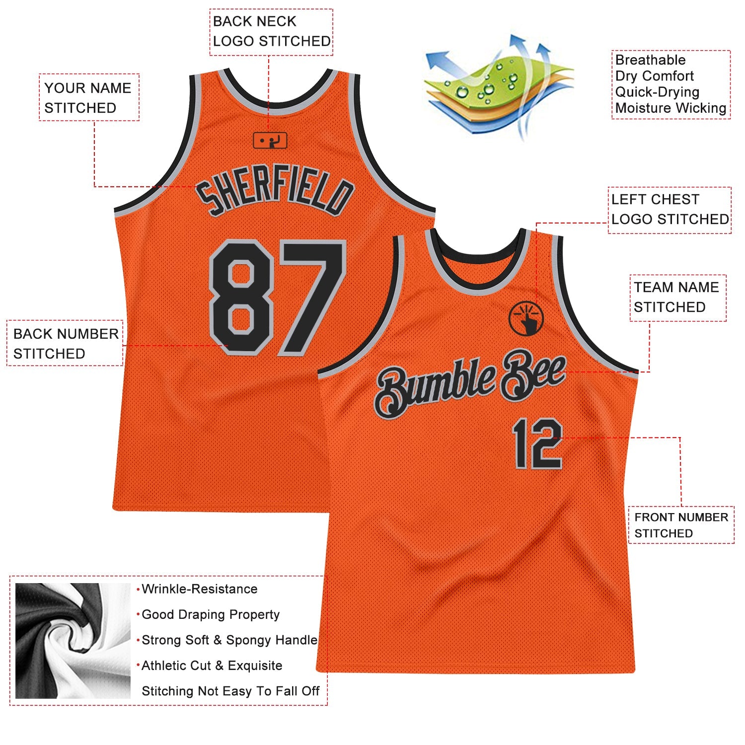 Custom Orange Black-Gray Authentic Throwback Basketball Jersey