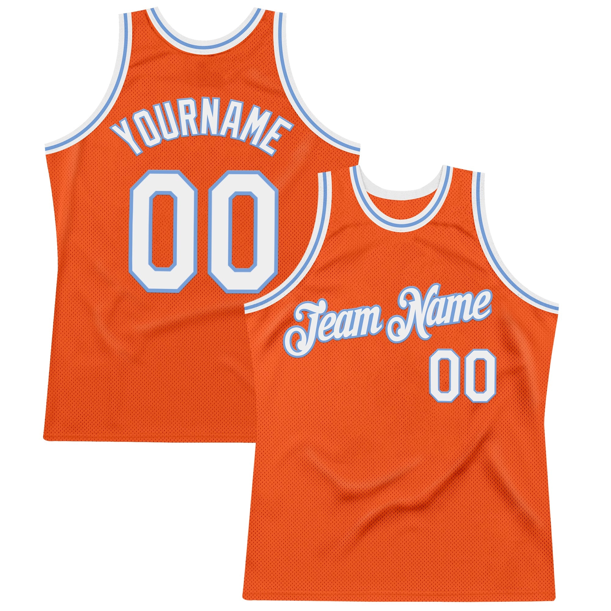 Custom Orange White-Light Blue Authentic Throwback Basketball Jersey