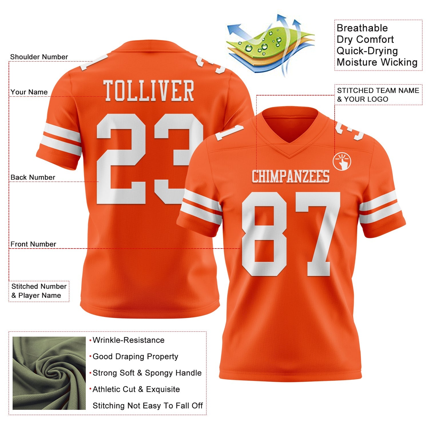 Custom Orange White Authentic Football Jersey