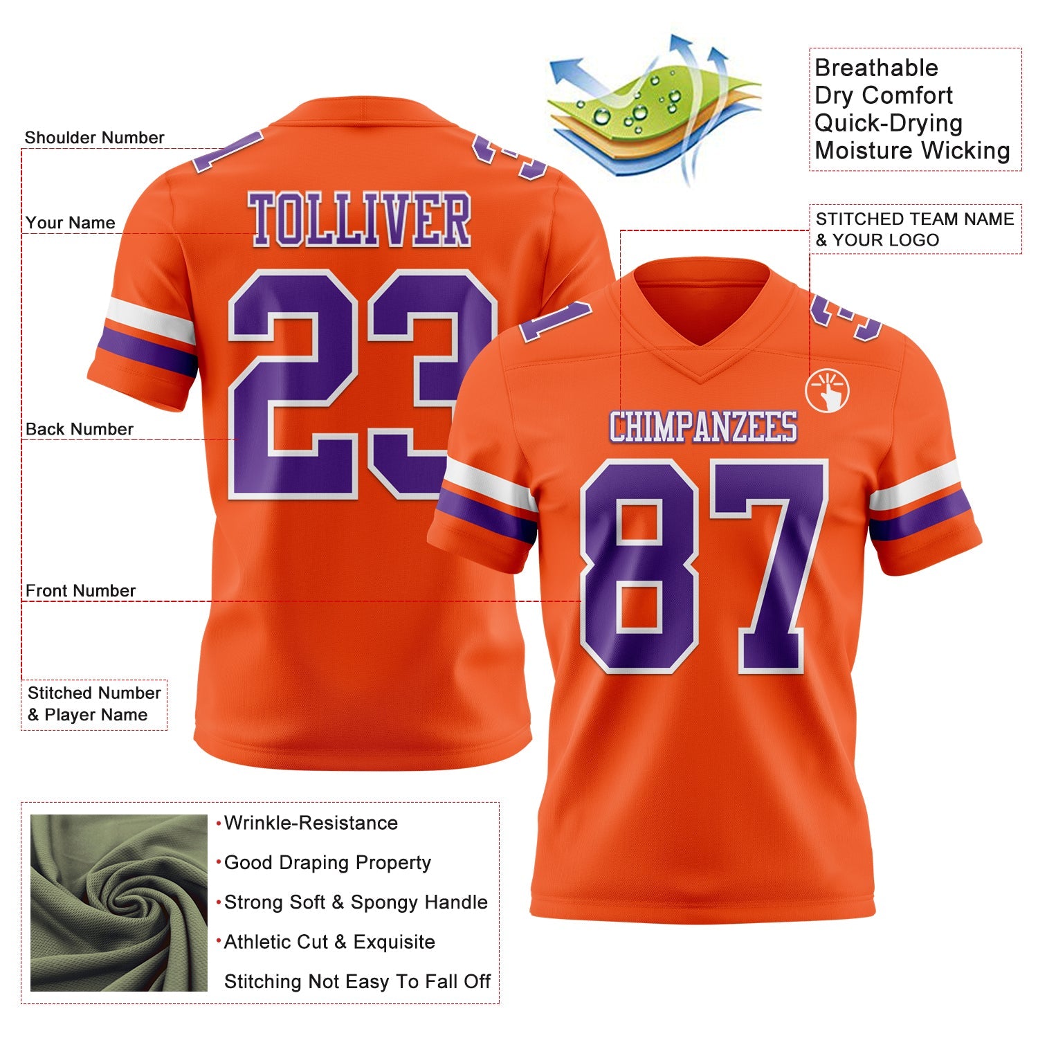 Custom Orange Purple-White Authentic Football Jersey