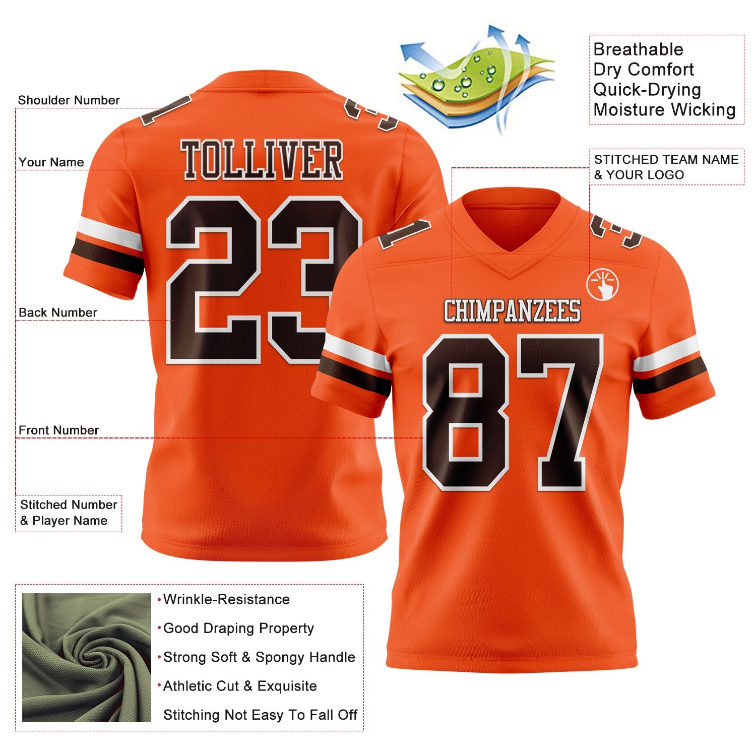 Custom Orange Brown-White Authentic Football Jersey