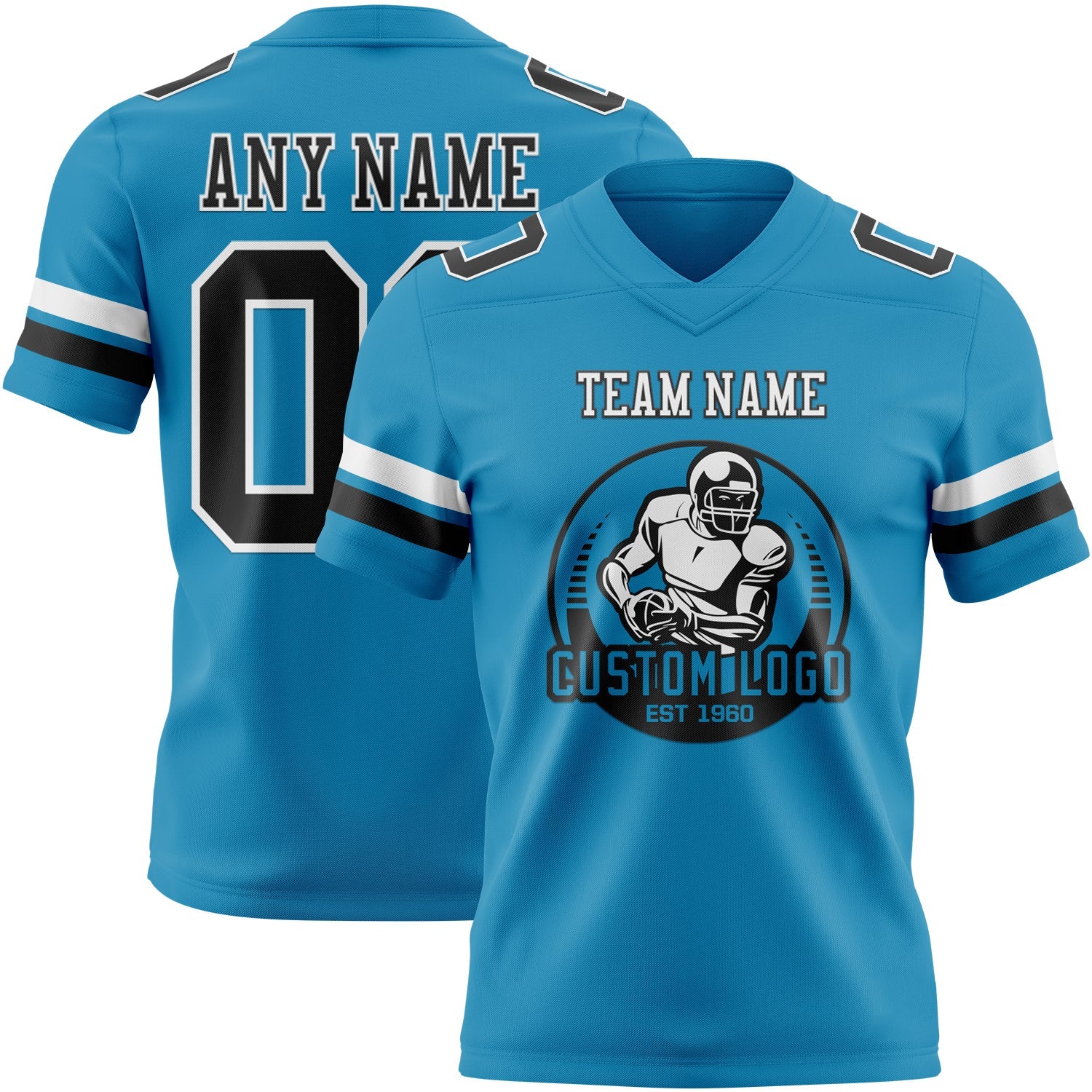 Custom Panther Blue Black-White Authentic Football Jersey
