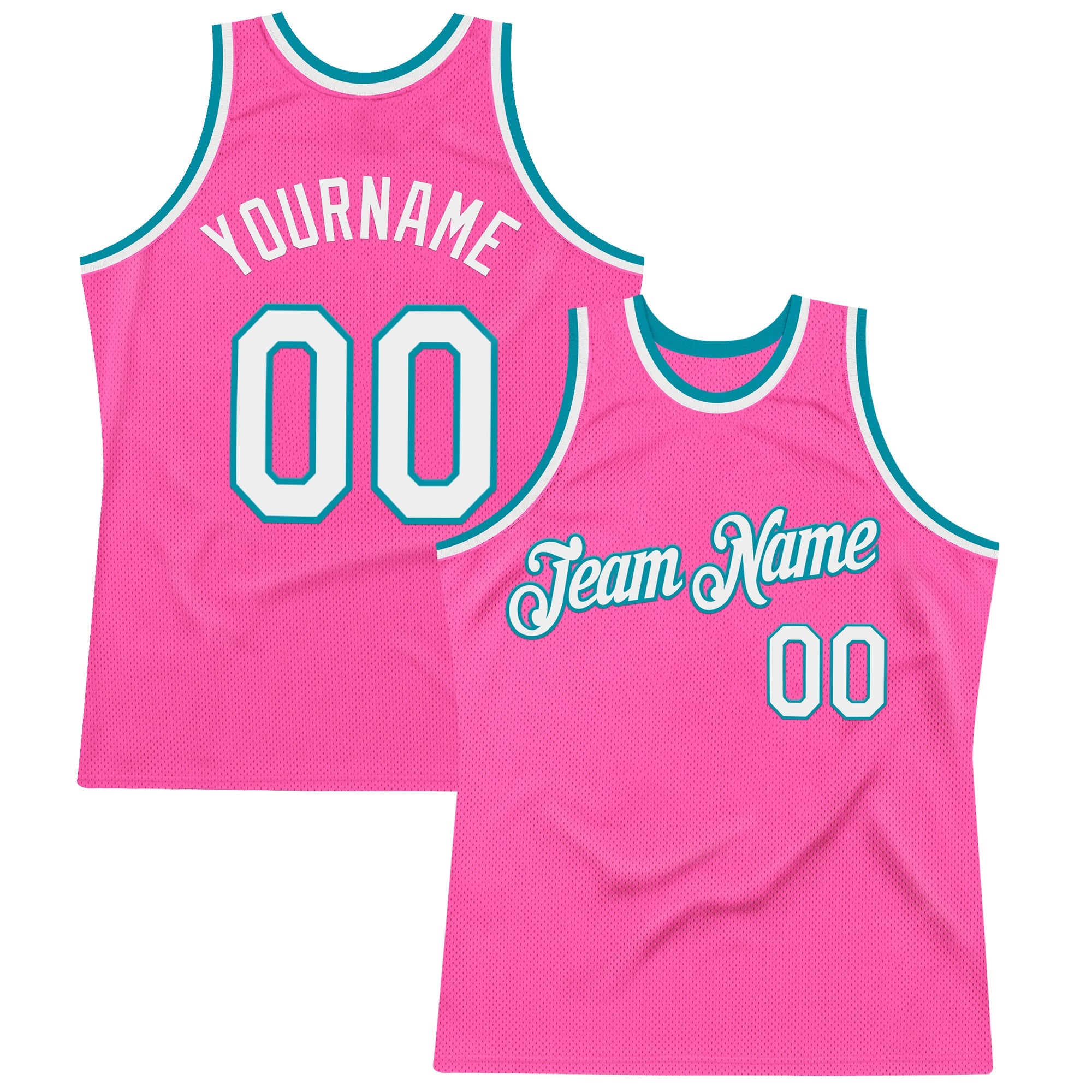 Custom Pink White-Teal Authentic Throwback Basketball Jersey