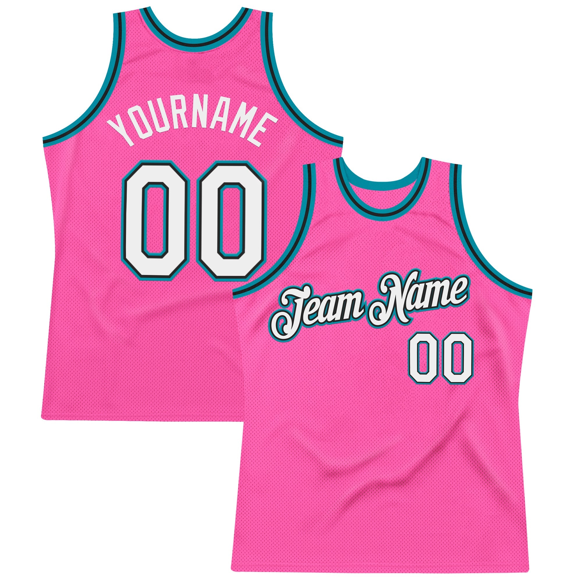Custom Pink Black-Teal Authentic Throwback Basketball Jersey