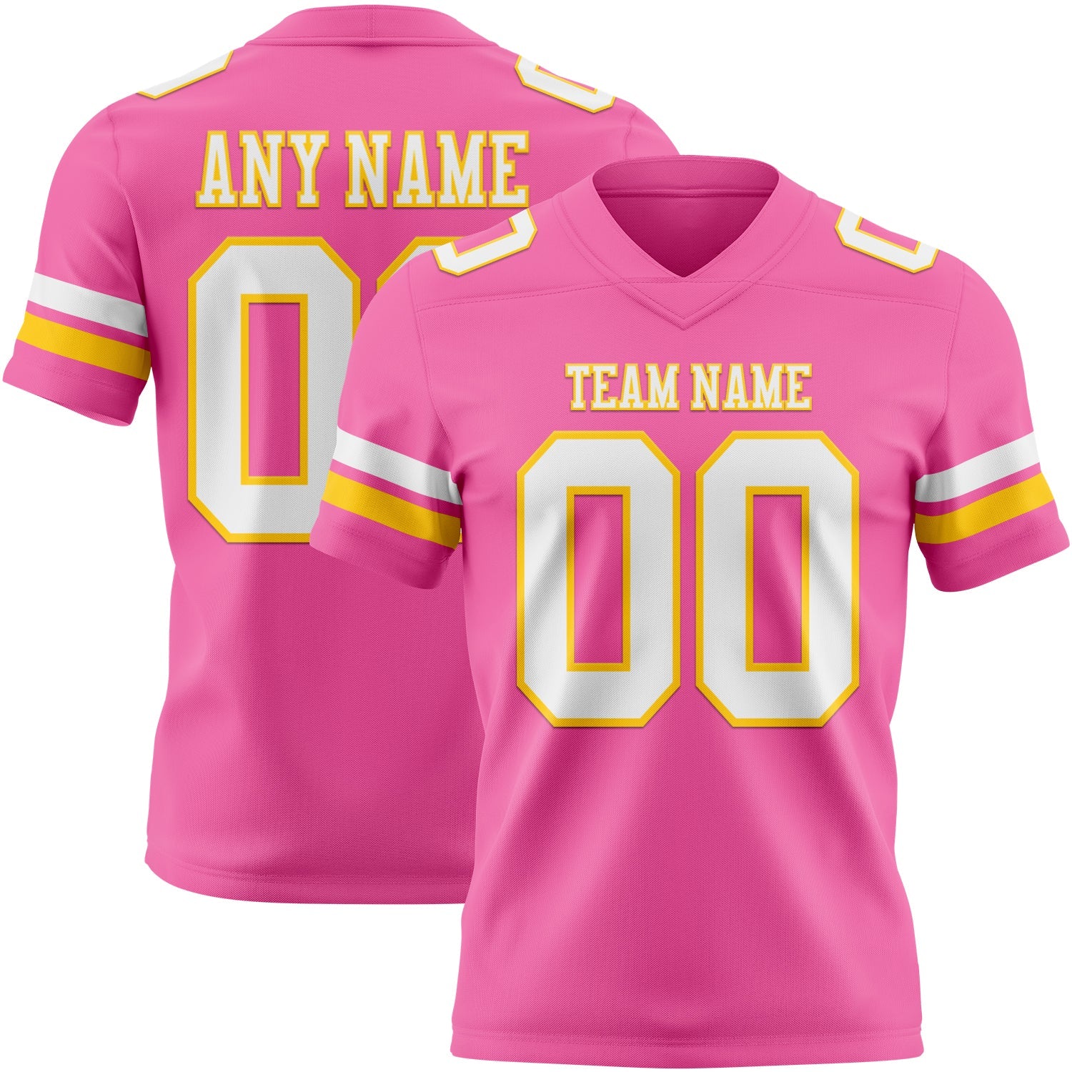Custom Pink White-Yellow Authentic Football Jersey