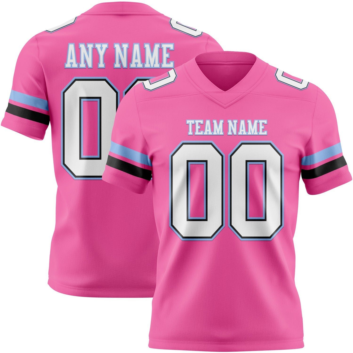 Custom Pink White Black-Light Blue Authentic Football Jersey