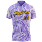 Custom Purple Gold-Black 3D Bowling Abstract Liquid Performance Polo Shirt