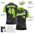 Custom Black Neon Green-White 3D Bowling Line Performance Polo Shirt