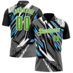 Custom Black Aurora Green Gray Sky Blue-Red 3D Bowling Abstract Grunge Art Performance Polo Shirt