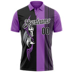Custom Medium Purple Black-White 3D Bowling Tattoos Performance Polo Shirt