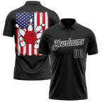 Custom Black White 3D Bowling American Flag Performance Polo Shirt