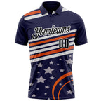 Custom Navy Black-White 3D Bowling Star Performance Polo Shirt