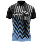 Custom Black Light Blue-Gray 3D Bowling Geometric Shape Performance Polo Shirt
