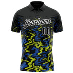Custom Black Royal-Neon Yellow 3D Bowling Abstract Grunge Art Performance Polo Shirt