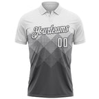 Custom White Steel Gray 3D Pattern Design Gradient Square Shape Performance Polo Shirt