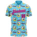Custom Sky Blue Pink-Purple 3D Bowling Performance Polo Shirt