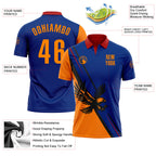 Custom Royal Bay Orange Red-Black 3D Pattern Design Animal Eagle Performance Polo Shirt