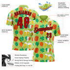 Custom Green Red-Black 3D St. Patrick's Day Shamrock Beer Performance Polo Shirt