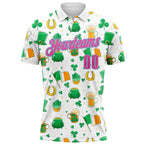 Custom White Pink-Light Blue 3D St. Patrick's Day Shamrock Beer Performance Polo Shirt