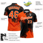 Custom Orange Black-White 3D Pattern Design Abstract Brush Stroke Performance Polo Shirt