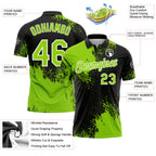 Custom Neon Green Black-White 3D Pattern Design Abstract Brush Stroke Performance Polo Shirt