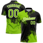 Custom Neon Green Black-White 3D Pattern Design Abstract Brush Stroke Performance Polo Shirt