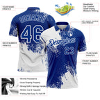 Custom White Royal 3D Pattern Design Abstract Brush Stroke Performance Polo Shirt