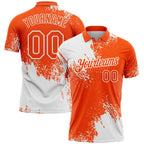 Custom White Orange 3D Pattern Design Abstract Brush Stroke Performance Polo Shirt