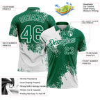 Custom White Kelly Green 3D Pattern Design Abstract Brush Stroke Performance Polo Shirt